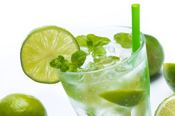 Fresh drink with lime and mint