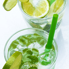 Fresh drink with lime and mint