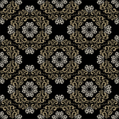 Seamless damask classic Wallpaper on the black Background.