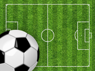 Soccer field and soccer ball . Vector background