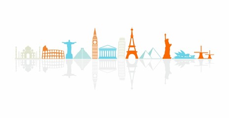 Worlds most famous landmarks colorful icons in a row © viperagp