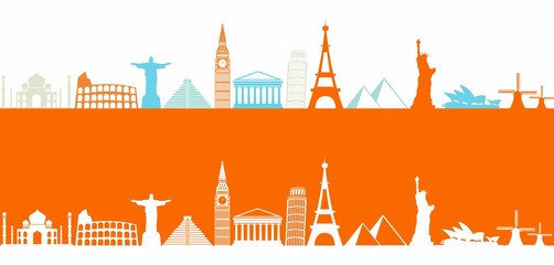 Worlds most famous landmarks colorful icons in a row © viperagp