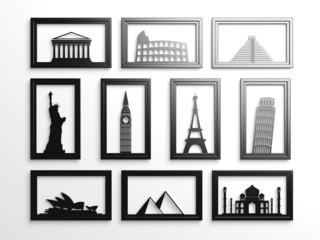 Collection of worlds most famous landmarks in frames