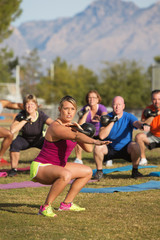 Adults Exercising Near Mountains