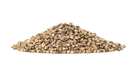 Pile of hemp seeds with large DOF isolated on white