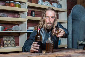 Drunk Western Man at Table