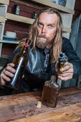 Drunk Western Man at Table
