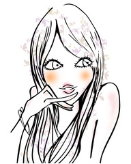 考え事　キュートな女性イラスト