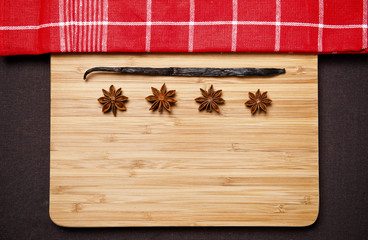 Vintage Christmas spice background with a fresh checked ribbon t