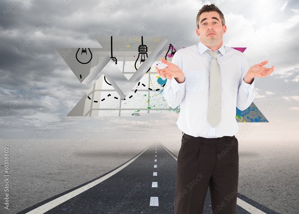 Poster composite image of portrait of a clueless businessman posing