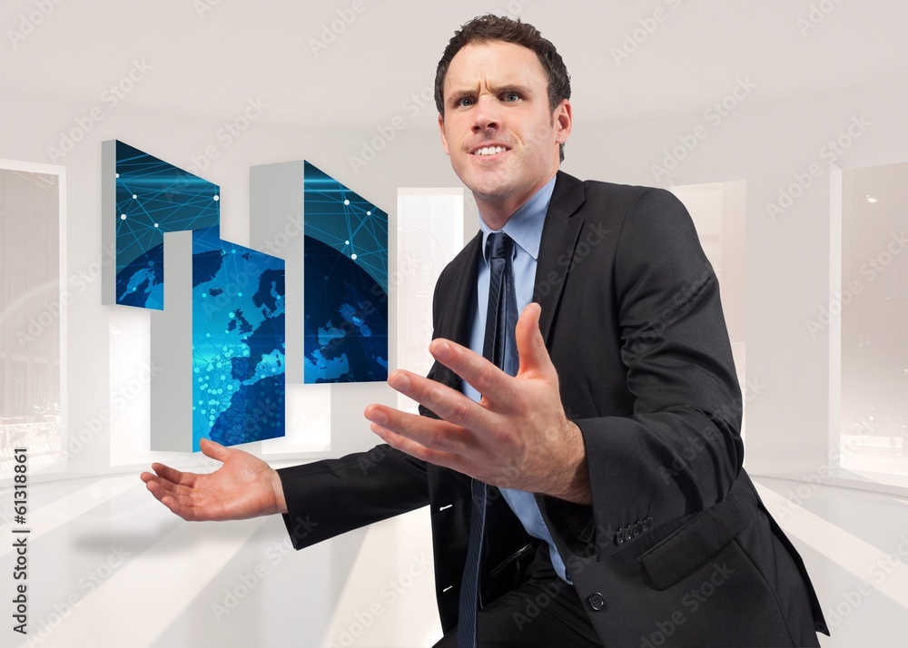 Poster composite image of businessman posing with arms out