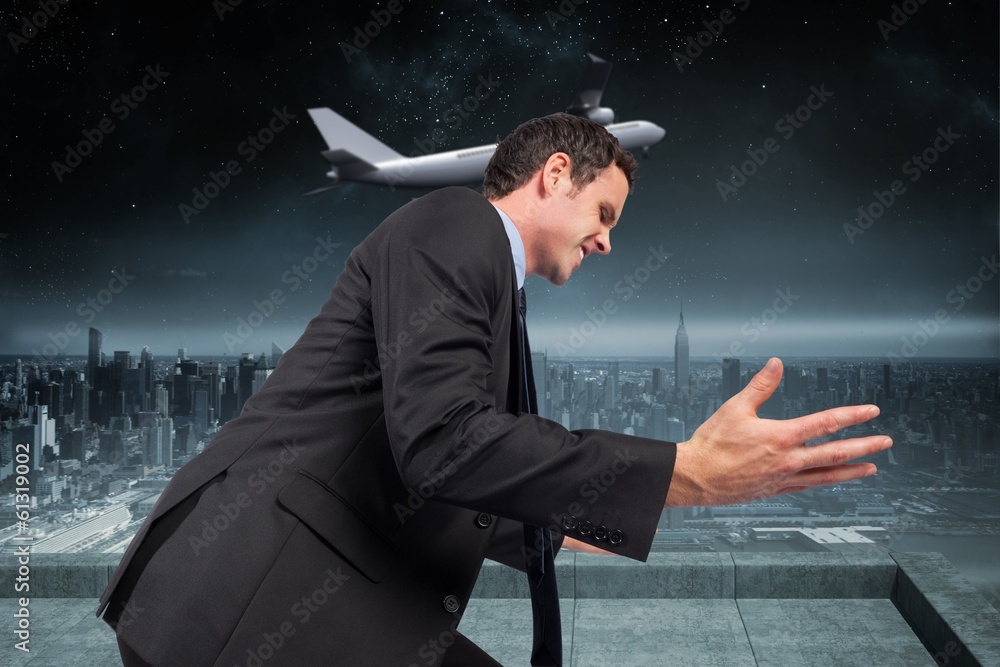 Poster composite image of businessman posing with arms out