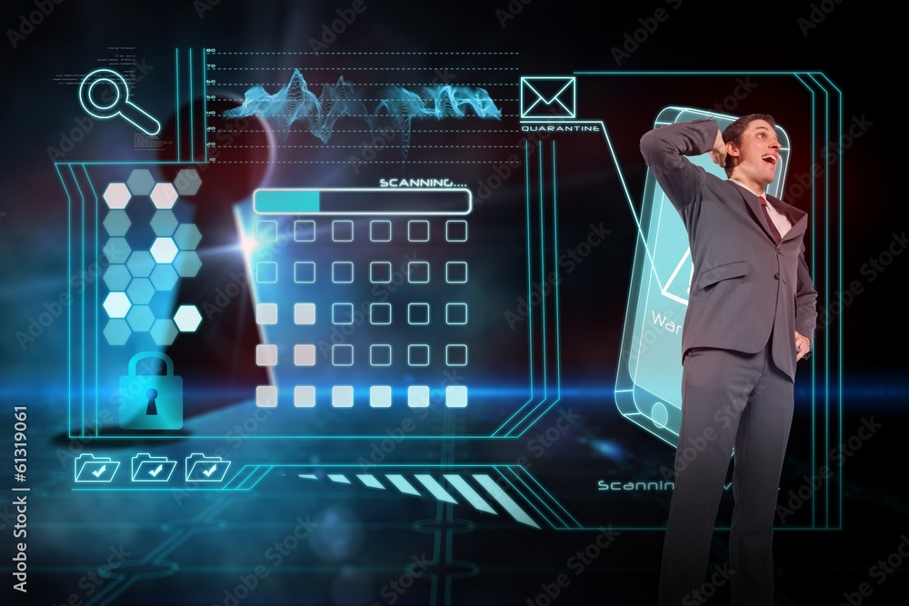 Poster composite image of thinking businessman scratching head