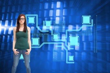 Composite image of casual young woman with glasses posing