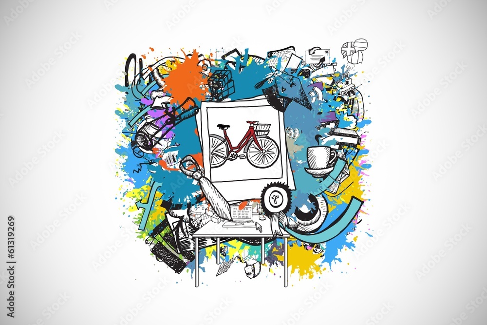 Poster Composite image of life event doodles on paint splashes