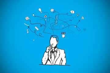 Composite image of thinking businessman doodle