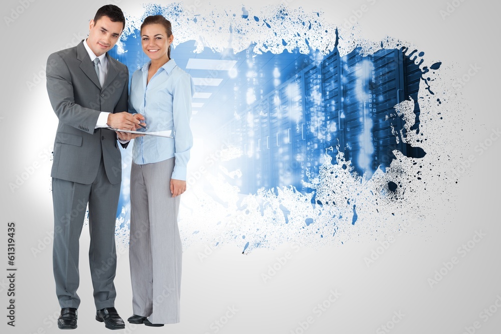 Poster composite image of business partners with clipboard