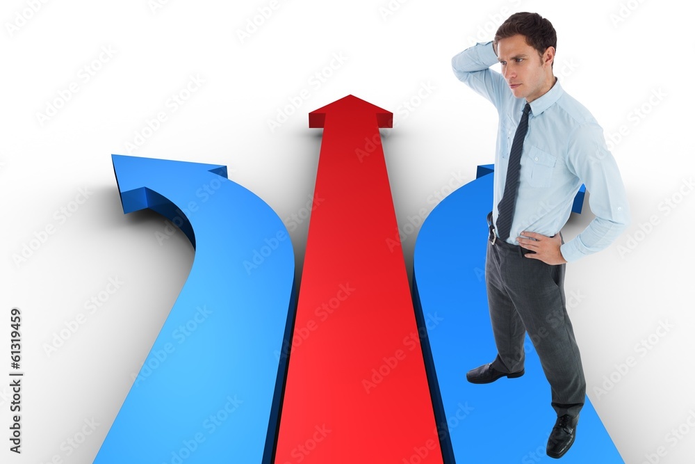 Poster composite image of thinking businessman with hand on head