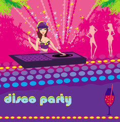 beautiful DJ girl and girls dancing at a party