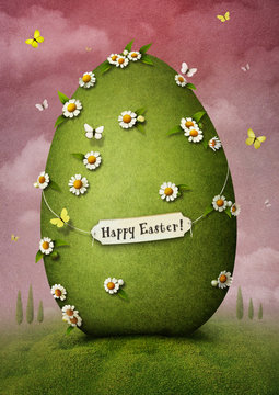 Greeting Card With Green Easter Egg.