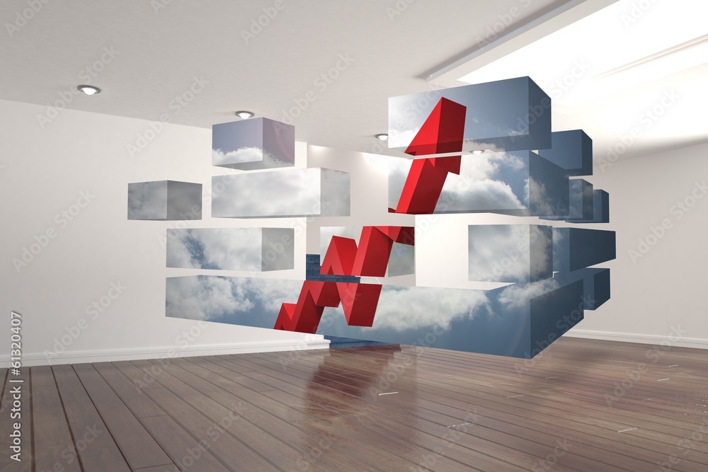 Poster Composite image of arrow in sky on abstract screen