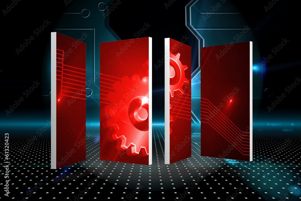 Poster Composite image of cog and wheels on abstract screen
