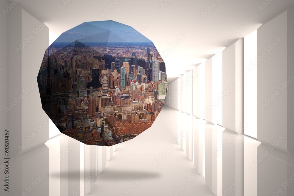 Poster Composite image of cityscape on abstract screen