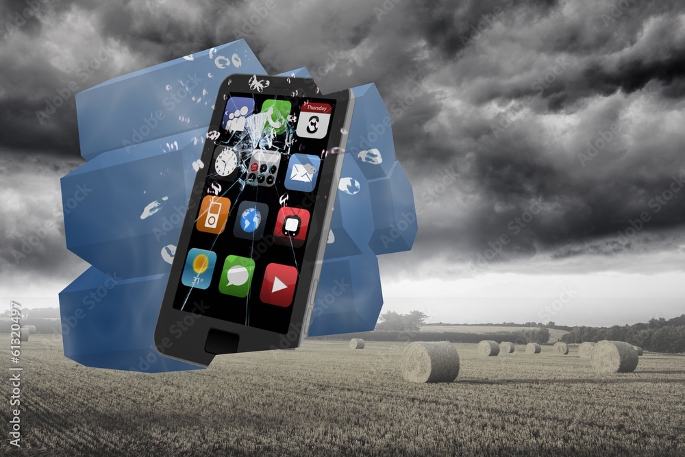 Poster Composite image of smartphone on abstract screen