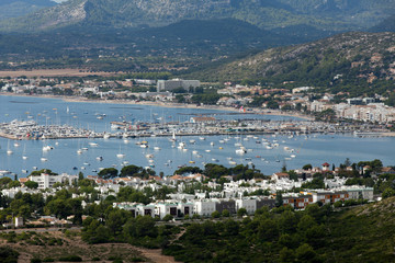 The panoramic view of Pollenca Port. Majorca, Spain