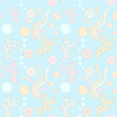 Seamless pattern with marine algae.Vector illustration.