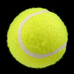 Bright Green Lawn Tennis Ball on Black Background