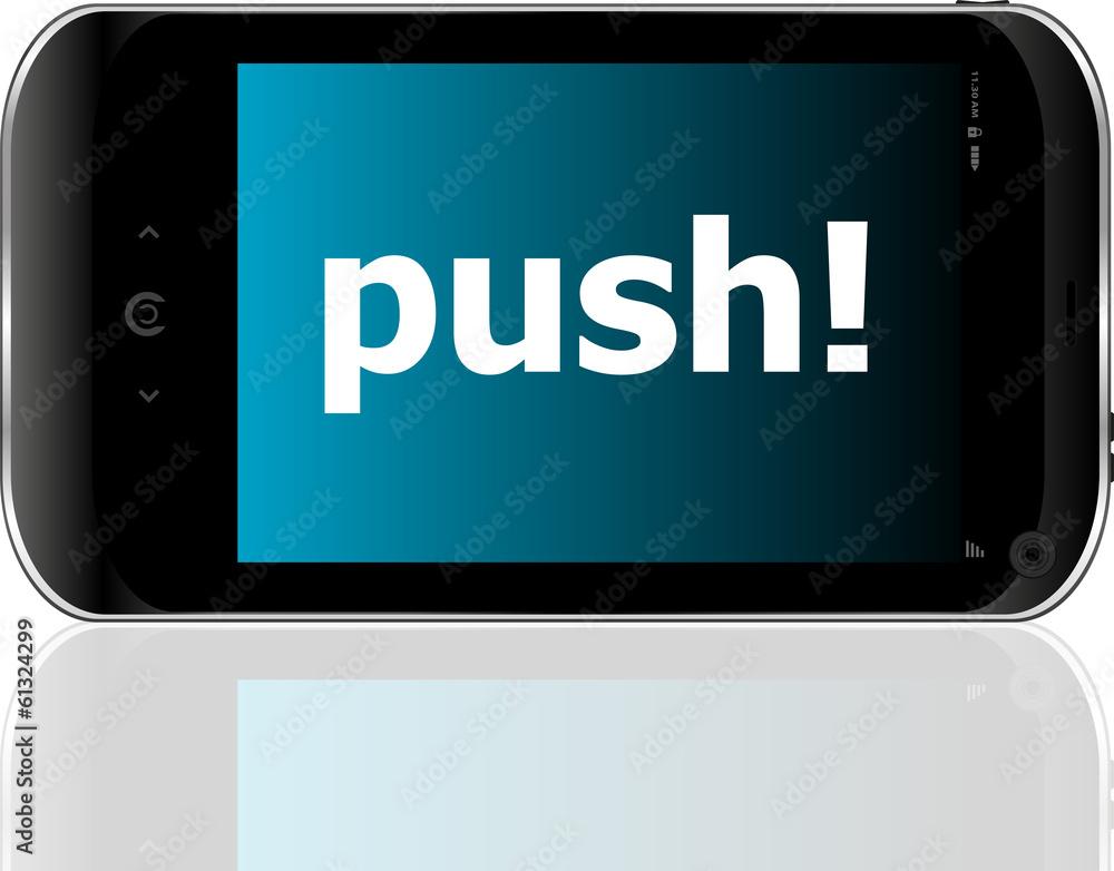Poster Web development concept: smartphone with word push on display