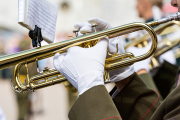 Obraz na płótnie Canvas Marching band trumpets