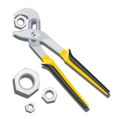 Large pliers of nuts on a white background