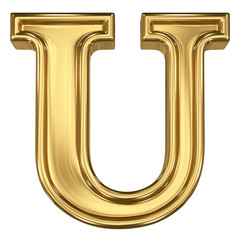 3d brushed golden letter - U. Isolated on white.