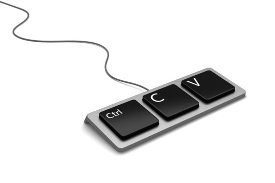 Keyboard with three buttons, ctrl, C and V for copy and paste.
