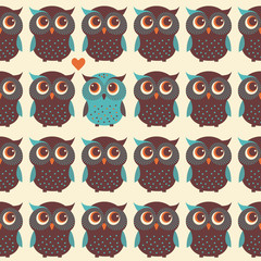 Cute colorful seamless pattern with owl and trees