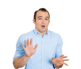 Scared man, shocked, confused man