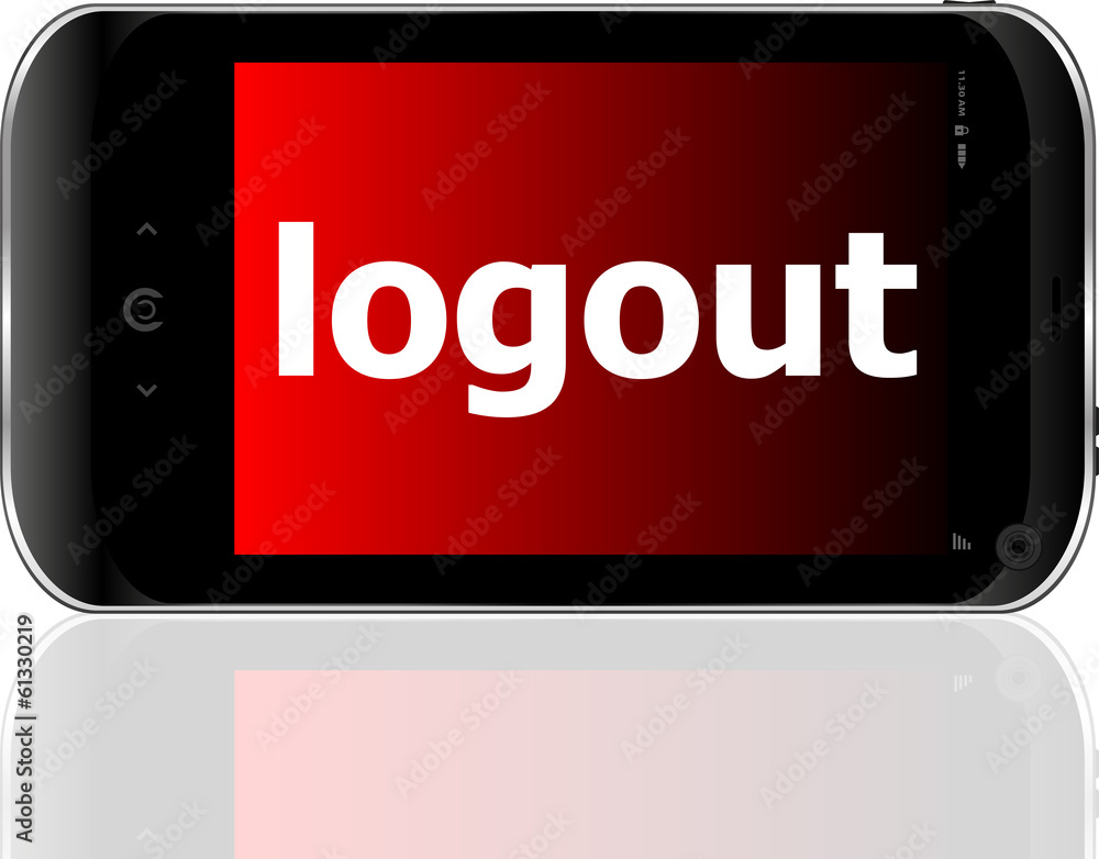 Aufkleber web development concept: smartphone with word logout on display