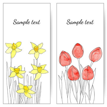 Vector cards with spring flowers (tulips and daffodils)