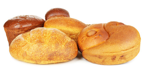 Different types of bread isolated on white