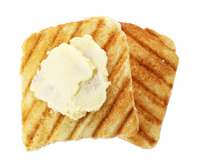 Grilled bread with butter, isolated on white