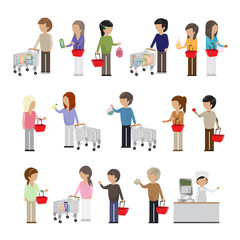 People In Supermarket - Isolated On White Background