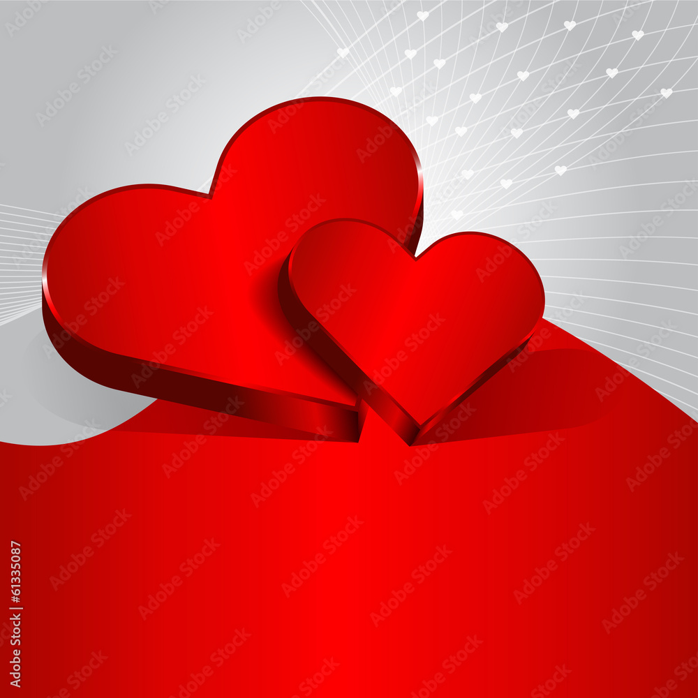 Poster vector red valentine background with two hearts.