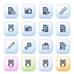 Document icons on color buttons.