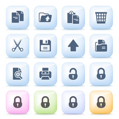 Document icons on color buttons.