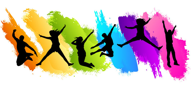 People jumping in color
