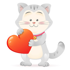 Cat pet isolated holding heart