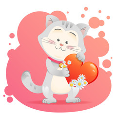 Cat pet isolated holding heart