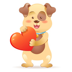 Dog pet isolated holding heart